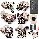 Xuhal 36 Pack Day of The Dead Skeleton Wooden Fridge Magnet Craft Gift Kit | Halloween DIY Wood Magnet to Paint, Unfinished Cat Dog Owl Gift Craft, Dia De Los Muertos Art Decoration for Mexican Home