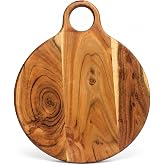 Go Home Non-Slip Acacia Wood Cutting Board With Handle | Safe, &amp; Easy-to-Use Kitchen Accessories for Chopping &amp; More, Use as Serving Platter, Durable Large Round Charcuterie Board