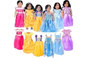 FEAYEA 18 inch Doll Clothes Accessories -6Pcs Different Princess Costume Gift Fits All 18-inch Dolls Across Brands