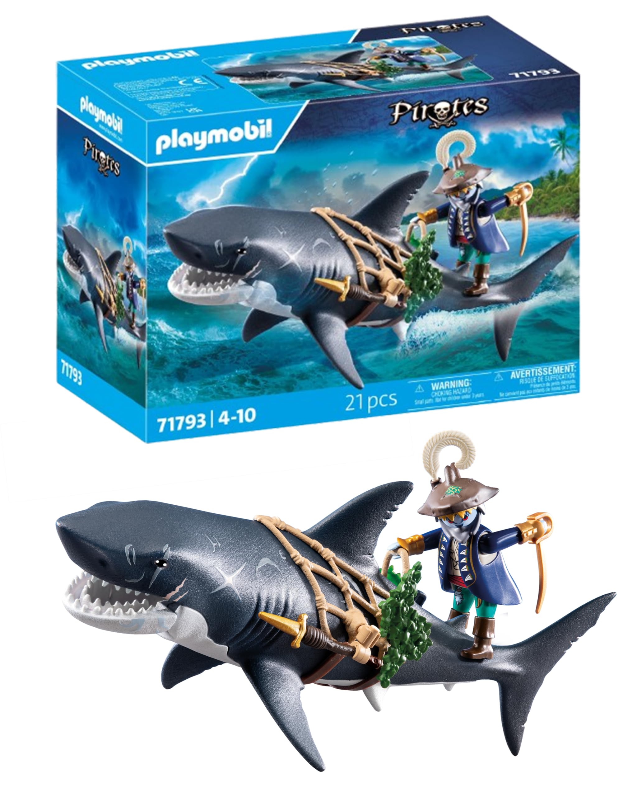 Playmobil | Pirates | Danger from Giant Shark | Pirate Toys | Toy figures | Toys for Children aged 4+ | 71793
