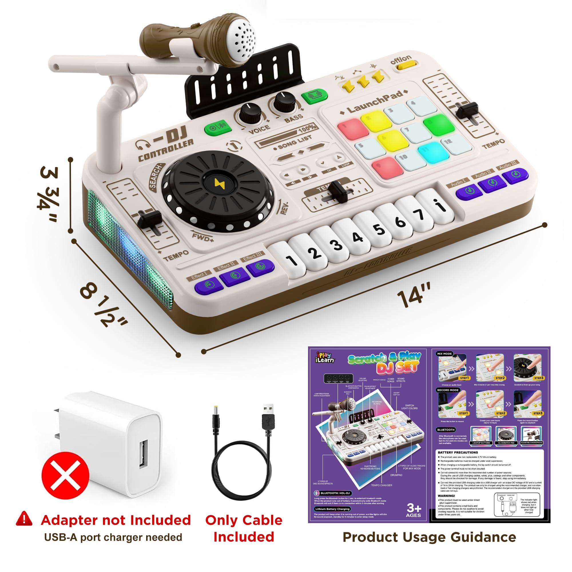 iPlay, iLearn Kids DJ Mixer Toy, Toddler Musical DJ Turntable W/Lights Sounds, Electronic Piano Instrument Playset W/Karaok Microphone, Birthday Party Gift for 3 4 5 6 Years Old Boys Girls Children