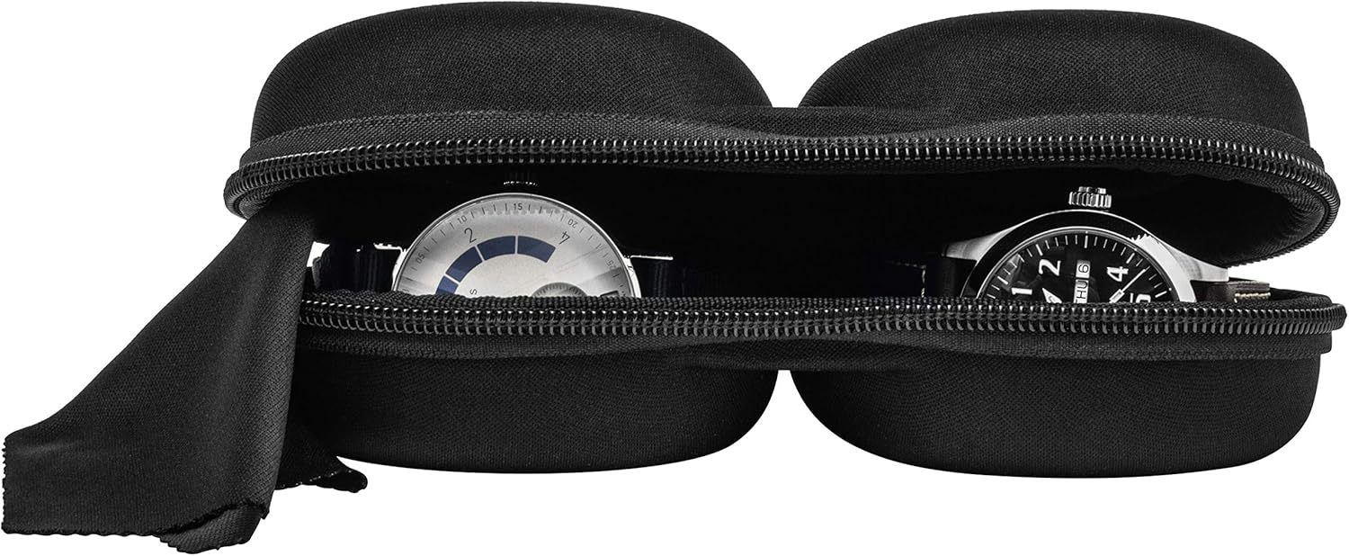 WATCHPOD Double Watch Travel Case Storage Holder Box for 2 Watches | Dual Tough Portable Protection w/Zipper Fits All Wristwatches & Smart Watches Up to 50mm (Black): Watches