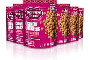 Saffron Road Organic Korean BBQ Crunchy Roasted Chickpea Snacks- 5.4oz 6-pack, Certified Gluten Free by GFCO, Non-GMO, Vegan with Protein, Fiber