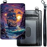 DHYYDSQZ Slim Minimalist Wallet for Men Women Small Credit Card Holder Wallet Front Pocket RFID Blocking PU Leather Wallets Travel Thin Card Case with ID Window Card Organizer & Wristlet, Pirate Ship