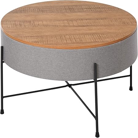 Homcom Tavolino Da Caffe Rotondo Per Soggiorno Con Vano Contenitore In Metallo Legno E Lino Stile Vintage F60x40cm Amazon It Casa E Cucina