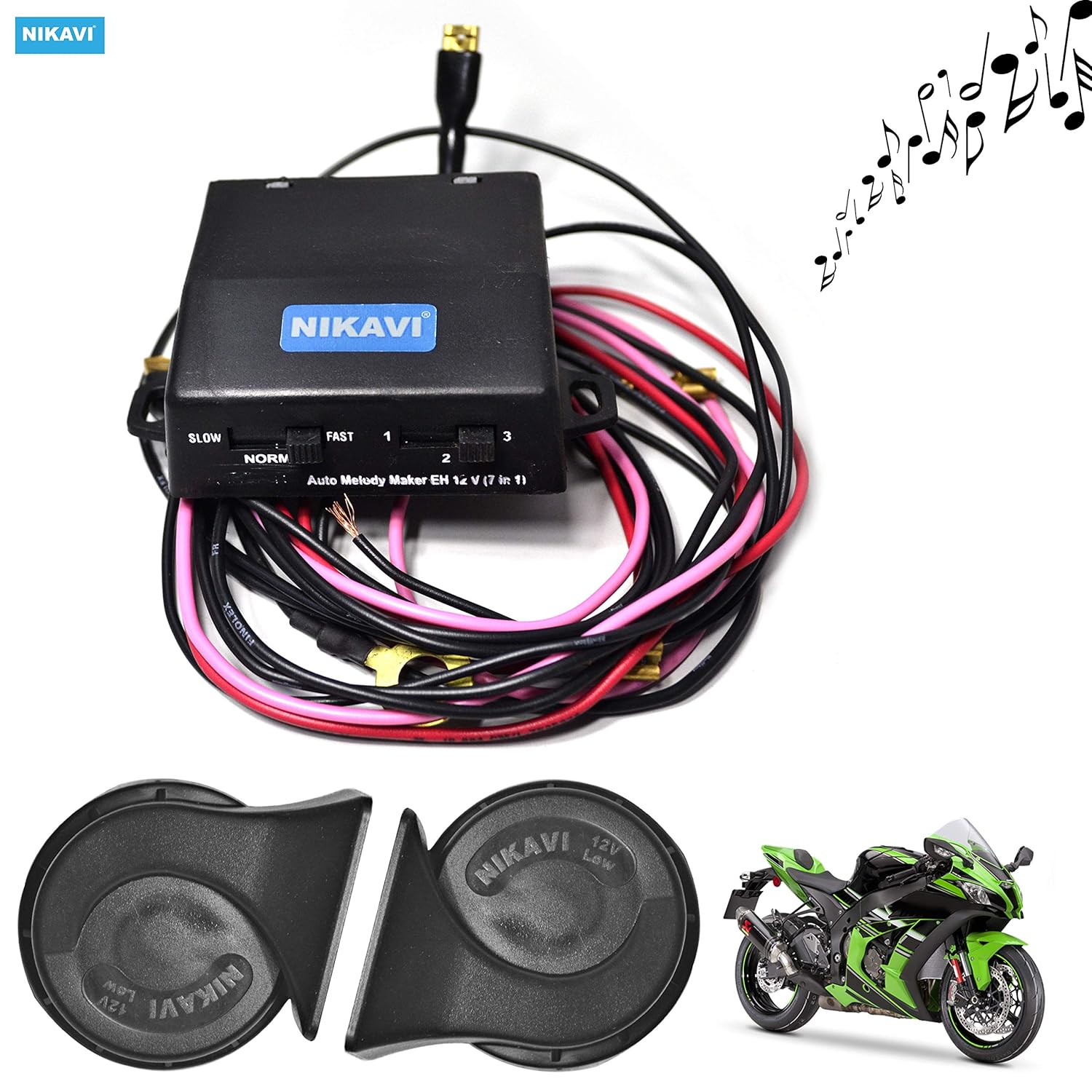 NIKAVI 12V Horn + 12V Melody Maker for all Two Wheeler Amazon.in Car