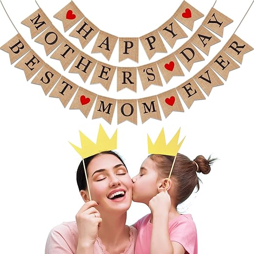 Amazon Com Boao Happy Mothers Day Burlap Banner Best Mom Ever