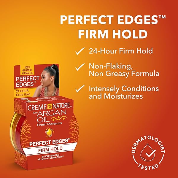 CREME OF NATURE PERFECT EDGES™ FIRM HOLD EDGE CONTROL GEL, 24-HOUR HOLD, NON-FLAKING, FRIZZ CONTROL, SLEEK HAIR GEL, ARGAN OIL EDGE STYLER, 2.25 OZ