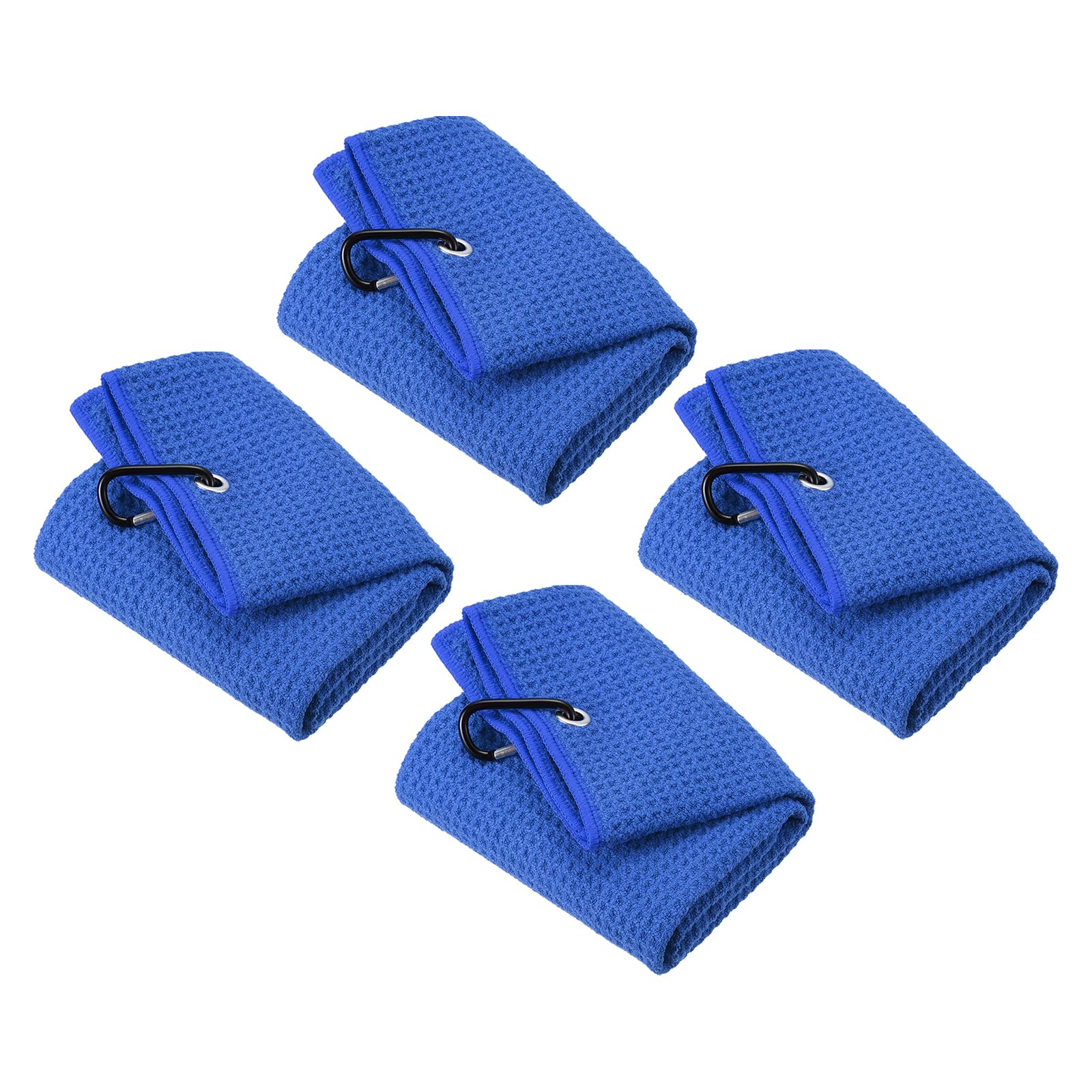 PATIKIL 20"x16" Tri-Fold Golf Towels, 4 Pack Waffle Pattern Towels Soft Fiber Strong Water Absorption with D Clip for Golf Lovers, Dark Blue