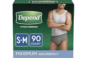 Depend FIT-FLEX Incontinence Underwear for Men, Maximum Absorbency, Disposable, S/M, Grey, (Packaging May Vary), 30 Count (Pack of 3)