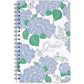 Steel Mill &amp; Co. Sermon and Church Notes, Blue Hydrangea | Cute Christian 10.5" x 7.5" Floral Spiral Notebook for Faith with Durable Hardcover, 150 Pages with Prompts, and Pocket