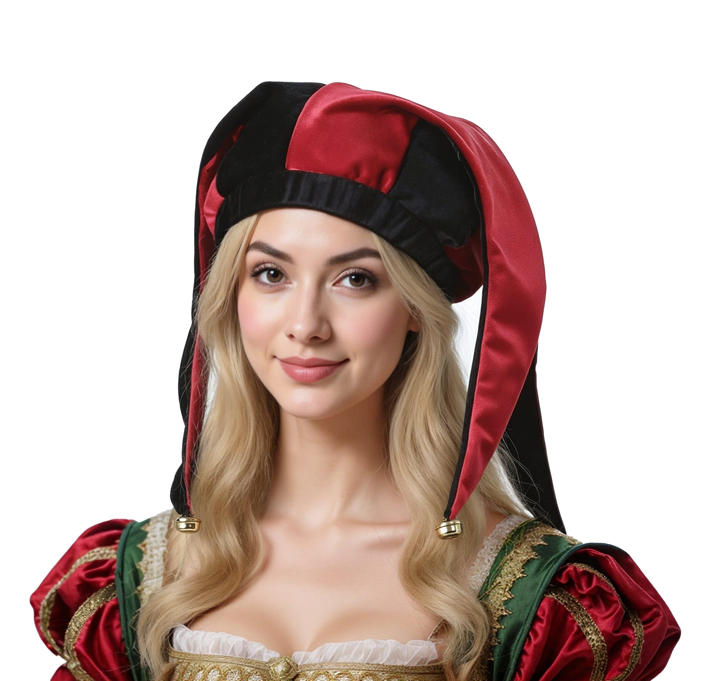 ANDHOM The Middle Ages Jester Cosplay Hat Medieval Clown Cape Bells Adult Joker Halloween Carnival Party Hat