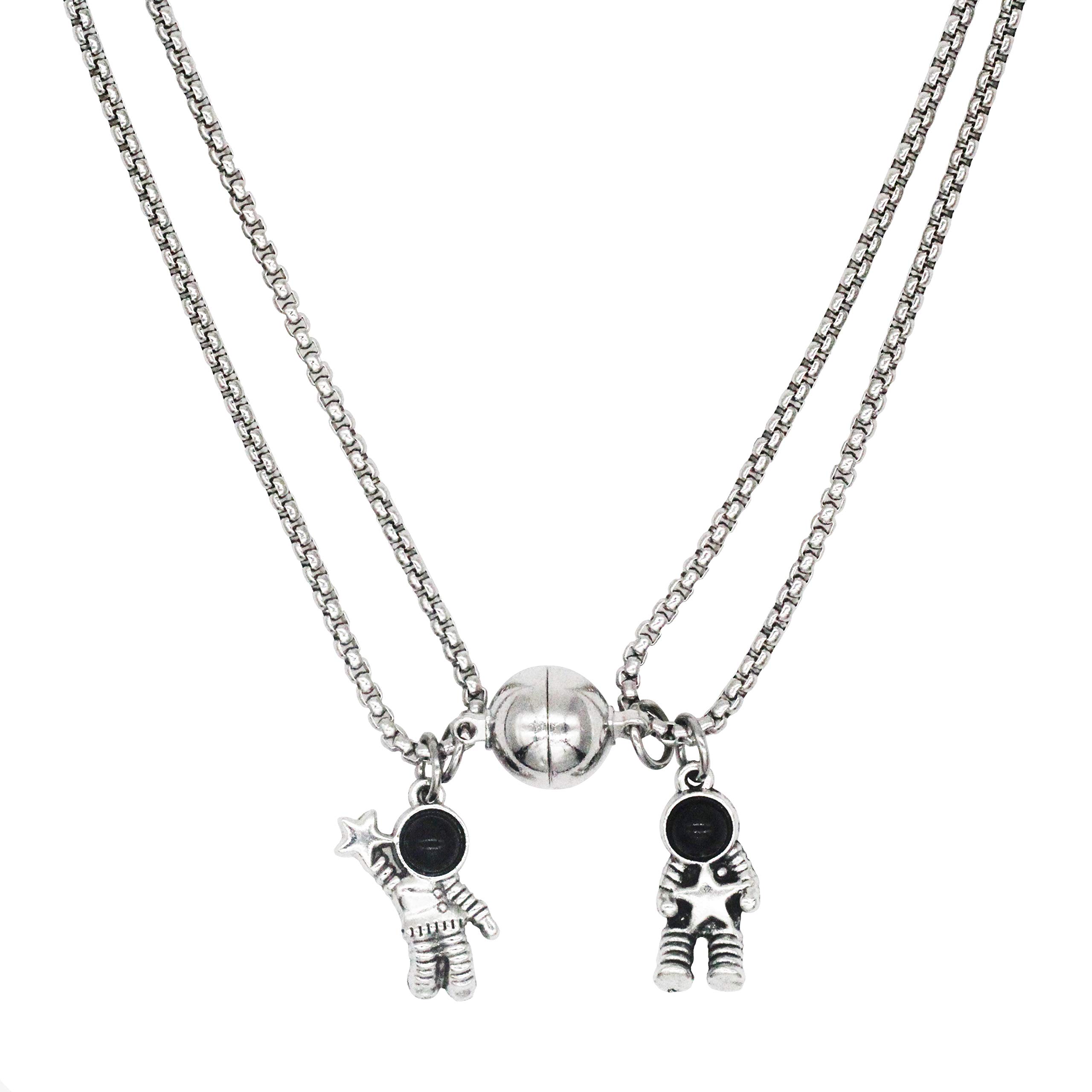 Cutenation 925 Silver Plated Mutual Attraction Couple Matching Magnetic Necklace Spaceman Pendants with Magnets 2 PCS Promise Astronaut Christmas Valentine's Day Gift Jewelry for Him And Her