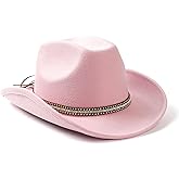 Lisianthus Men & Women's Felt Wide Brim Western Cowboy Outdoor Fedora Hats with Belt