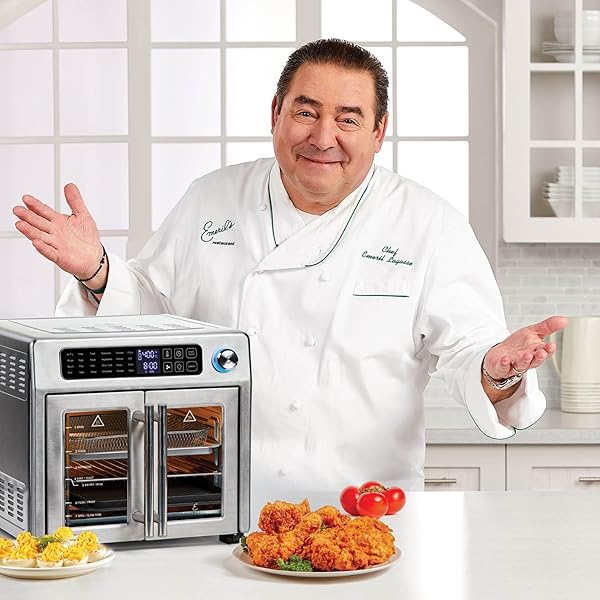 EMERIL LAGASSE EXTRA LARGE FRENCH DOOR AIR FRYER TOASTER OVEN COMBO, 24 COOKING FUNCTIONS AND DIGITAL CONTROLS, 7 ACCESSORIES INCLUDED, STAINLESS STEEL FINISH, 26QT CAPACITY