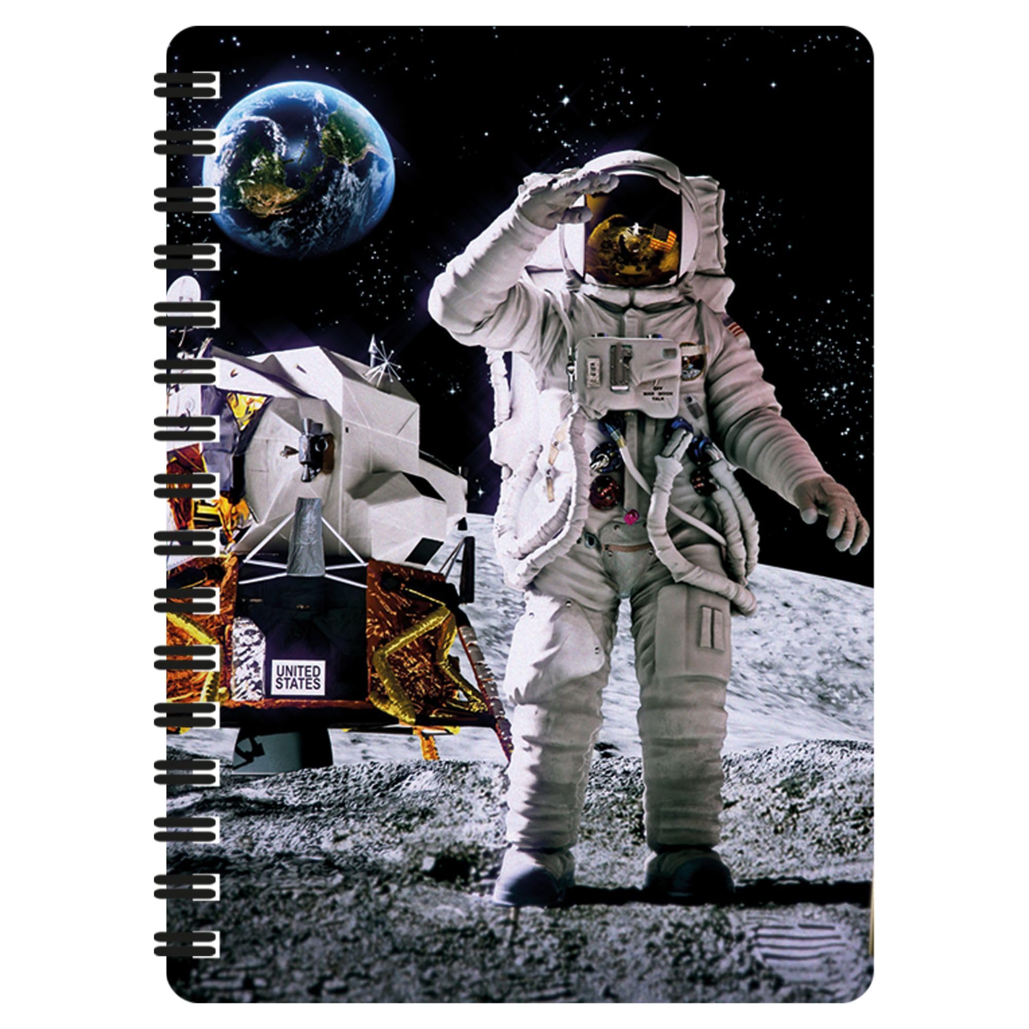 3D LiveLife Jotter - Moon Landing from Deluxebase. Lenticular 3D Space A6 Spiral Notebook with plain recycled paper pages. Artwork licensed from renowned artist David Penfound