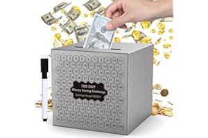 XIHEER Money Saving Box, Unbreakable Piggy Bank for Adults Save $5,050 Metal Savings Box, 100 Day Money Saving Challenge Stainless Steel Box Must Break to Open (4.72 Inch)