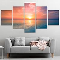 SIGNWIN Framed Canvas Wall Art Scenic View of Colorful Sunrise Over Blue Sea Coastal Ocean Photography Modern Art Contemporary Panoramic Relax/Calm for Living Room, Bedroom, Office - 60