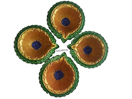 Diwali Diya by Squarecal Technologies | Navratri Diwali Multicolor Diya | Modern Shape | Clay Diya | Set of 4 (Each Diya Size 7cm x 8cm x 3cm)