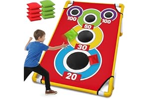 Cornhole Board Set with 21+ Games, Carrying Case and 8 Bean Bags - Arcade Style Corn Hole Games for Adults and Kids, Portable