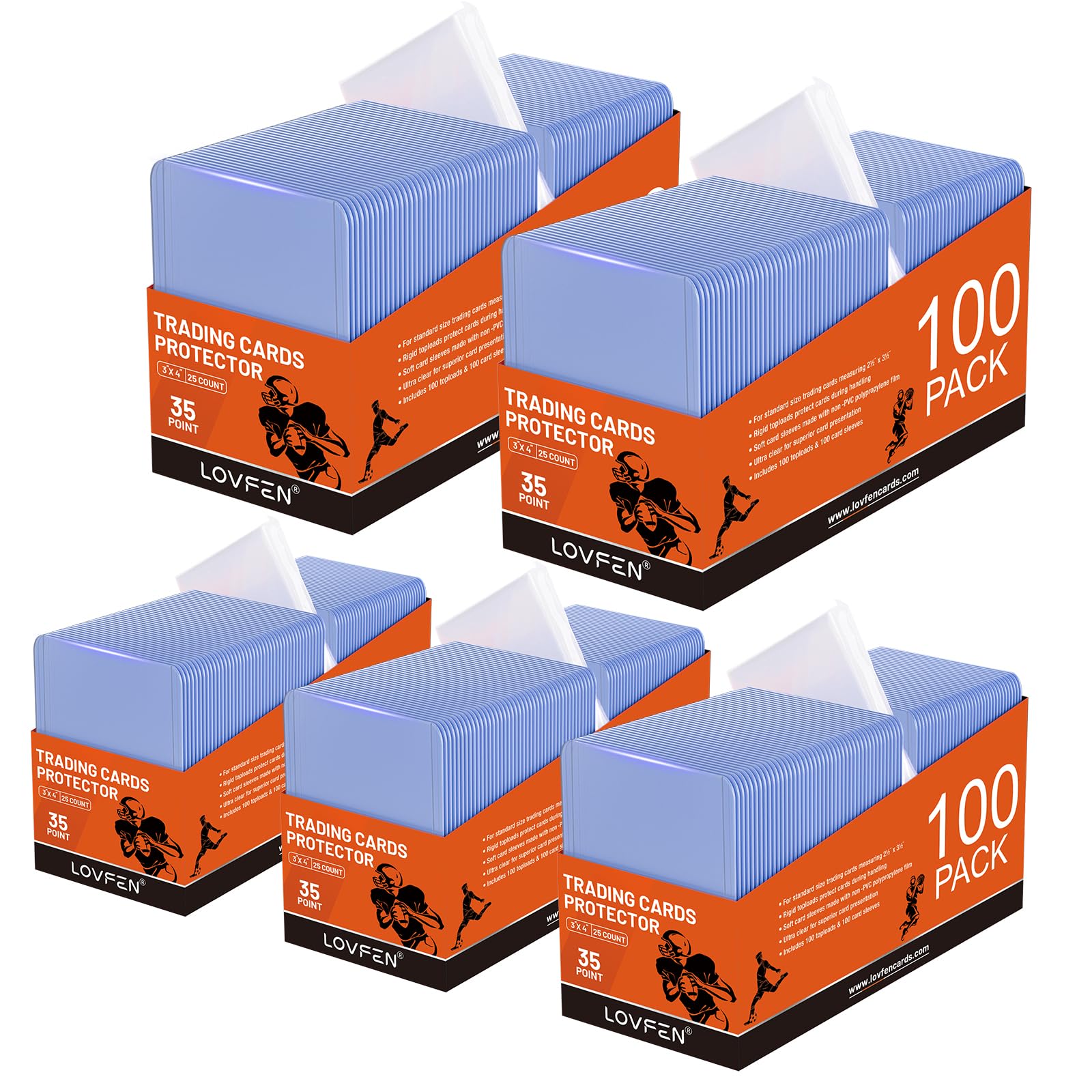 Photo 1 of 1000 Toploads for Cards & Penny Sleeves 35PT Hard Plastic Card Holders 3x4 Baseball Card Protectors for TCG Sports Football Collectible Cards