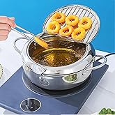 Abizarch 8.2 Inch Deep Fryer Pot with Strainer Basket and Thermometer,Stainless Steel Deep Frying Pot with Handle, Janpanese Style Oil Mini Fryer Dishwasher Safe for Fish Shrimp Chicken, 2.2L
