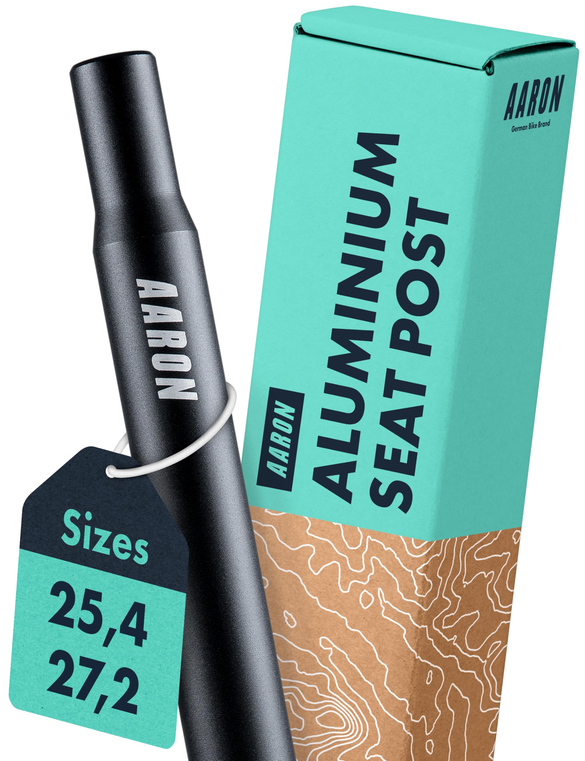 AARON Tube seat post with 25.4 mm diameter, aluminium seat tube with 350 mm length, seat post for city bike, trekking bike and touring bike with scale in black