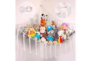 ABBY BABY Large Stuffed Animal Hammock Corner - Stuffed Animal Storage - 100% Natural Cotton Macrame Stuffed Animal Net - Stuff Animal Organizer - Net For Stuffed Animals Corner Large-Beige