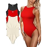 OQQ Women's 3 Piece Bodysuits Sexy Ribbed One Piece Sleeveless Halter Neck Tops Leotard Summer Trendy