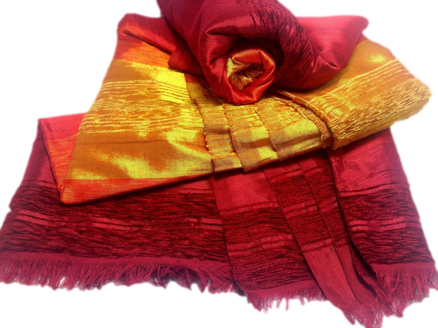 Traditional Moroccan Hand Loomed Sabra Silk (Cactus Silk) and Wool Throw (Red & Orange) (Red & Gold - Orange) (Orange)