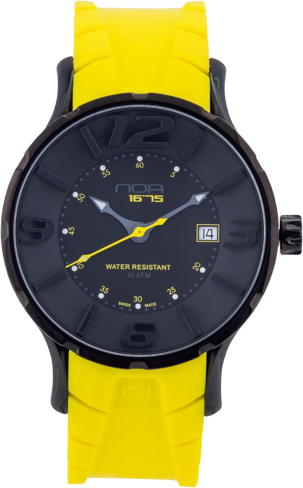 NOA Unisex Swiss Quartz Watch - Premium Analog Display with Black Dial and Yellow Watch Band - Black and Yellow Accents - Water Resistant Stainless Steel Fashion