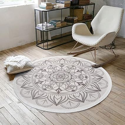 Shacos Vintage Teppich Rund 120cm Grau Baumwollteppich Waschbar Gross Mandala Teppiche Wohnzimmer Schlafzimmer Amazon De Kuche Haushalt