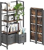 No-Assembly 4/5-Tier Folding Bookshelf, Vintage Bookcase Storage Shelves, Standing Industrial White Rack Organizer For Home Office - View #14
