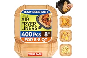 VAILND 400 Pcs Air Fryer Paper Liners, 8" Square Air Fryer Liners Disposable, Heavy-Duty Parchment Paper for 5-8 qt Airfryer Basket, Non-Stick & Grease-Proof Baking Liner for Oven Pan