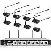 Pyle 8 Channel Wireless Microphone System - Portable VHF Cordless Audio Mic Set with 1/4" and XLR Output, Dual Antenna, - Includes 8 Table Top Mics, Rack Mountable Receiver Base - Pyle PDWM8300,Black