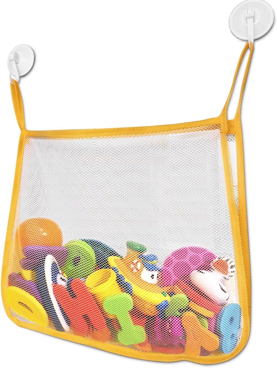 Bath and Shower Toy Organizer - Large Mesh Toy Net with 2 Strong Suction Cups For Smooth Surfaces - Keep Your Kid's Bath Tub Toys Dry and Off of the Bathtub and Bathroom Floor - Great For Showers