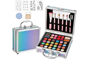 Anpro All-In-One Makeup Kit for Girls 10-12 with Case, Pro Teen Makeup Set, Tween Makeup Kit, Full Starter Make Up Kit with Brushes, Eyeshadow Palette, Blushes, Glitter Gel, Temporary Tattoo Stickers