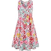 Ivicoer Women's Summer Beach Dresses V-Neck Floral Printed Tank Swing Dress Plus Size with Pocket(L-5XL)