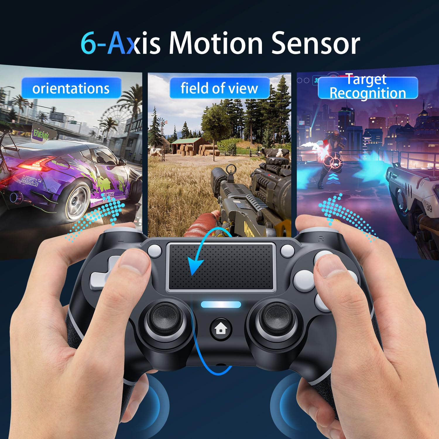 2 Pack wireless controller for P4, wireless controller for p4/pro/slim/pc, with Non-Slip Grip, dual vibration, Turbo, type-c port (Midnight Black * 2)