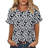 CRAZY GRID Women's Shirts Summer Casual Crewneck Short Sleeve Blouses Cute Floral Print Tunic Tops