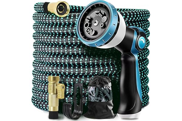 Expandable Garden Hose 100ft Flexible Water Hose, 10 Function Sprayer Nozzle, 3/4 Inch Solid Metal Fittings Lawn Yard Garden