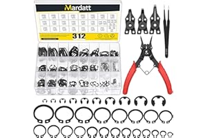 Mardatt 312Pcs 21 Sizes C-clip External Retaining Rings Snap Rings Assortment Set(M4-M28) with 10 Sizes E-Clip Retaining Rings Assortment Set(1.5mm-10mm), 4 in 1 Snap Ring Pliers and Tweezer