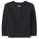 The Children's Place Baby Boys' and Toddler Long Sleeve Thermal Henley Shirt, Pitch Black, 6-9 Months
