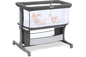 Ezebaby Bedside Bassinet for Baby, Portable Baby Bassinet Bedside Sleeper for Newborn Infants with Wheels Storage Basket, Adjustable 7 Heights and All Mesh Sides