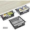 Hanging Pullout Drawer Organizer, Sliding Under Shelf Storage, Under Cabinet Storage Organizer - Wire Basket Attaches to Shelf, Space Saving for Kitchen Counter Pantry Cupboard - 3 Pack