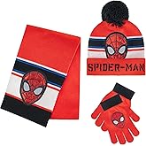 Marvel Spider-Man Kid’s Winter Hat Snow Gloves and Scarf for Boys and Toddlers 3 Pc Set Warm Pom-Pom Beanie with Accessories