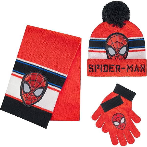 Gorro De Punto Spiderman Para Niño - Invierno, Con Pompón Rojo, Talla Única, Licencia Oficial Marvel