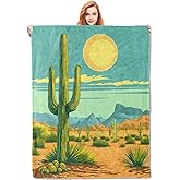 VANZEV Desert Cactus Throw Blanket Gifts for Women, Southwestern Style Blankets for Living Room Home Decor, Cozy Flannel Cactus Plush Throws 50"x60"