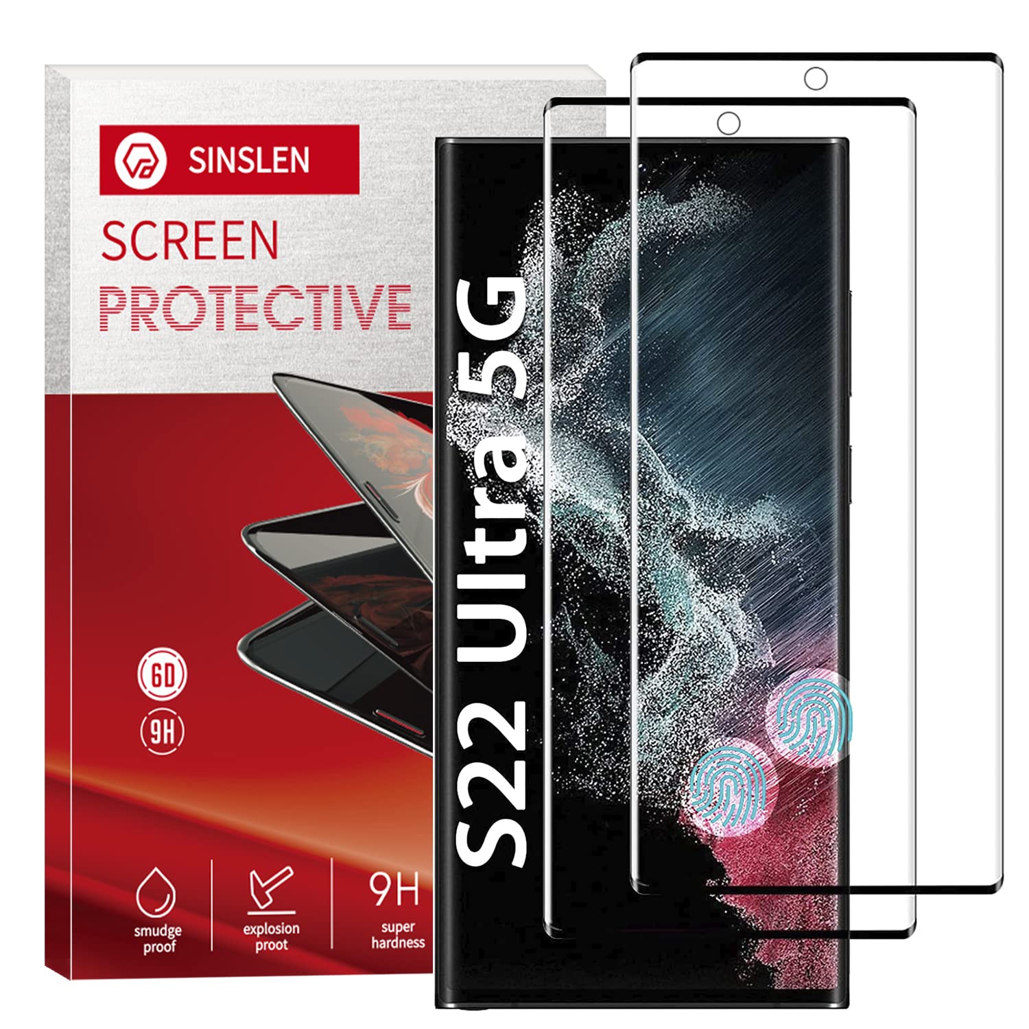 Photo 1 of ?2 Pack?Sinslen Screen Protector for Galaxy S22 Ultra , S22ultra Tempered Glass Screen Protector, [3D Curved][Anti-Scratch][Anti-Fingerprint] Tempered Glass Screen Protector for Samsung Galaxy S22 Ultra (samsung galaxy s22 ultra)