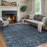 Hedlive Vintage Navy Blue Rugs for Bedroom, Washable Moroccan 5x7 Rug for Living Room Non Slip, Stain Resistant Boho Dining Room Rug for High Traffic Area (5'x7', Blue)